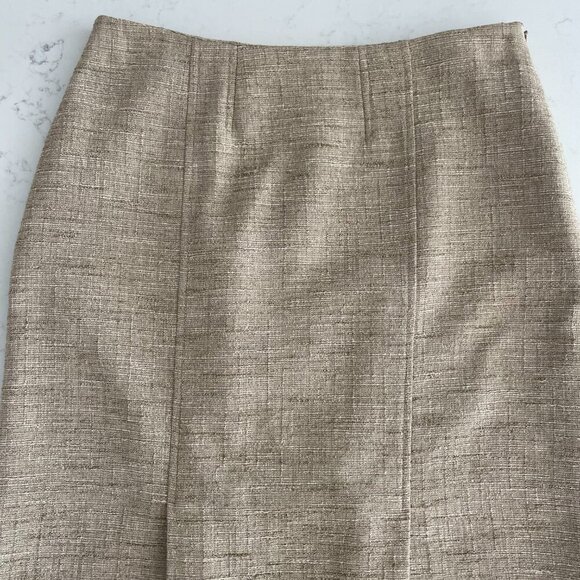 Planet Pleated Poly Cotton Blend Lined Midi Skirt in Tan Cream Sage Green Sz 8 - Picture 8 of 14